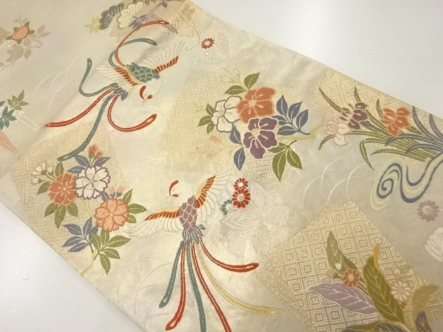 JAPANESE FUKURO OBI / WOVEN FLOWER & BIRD